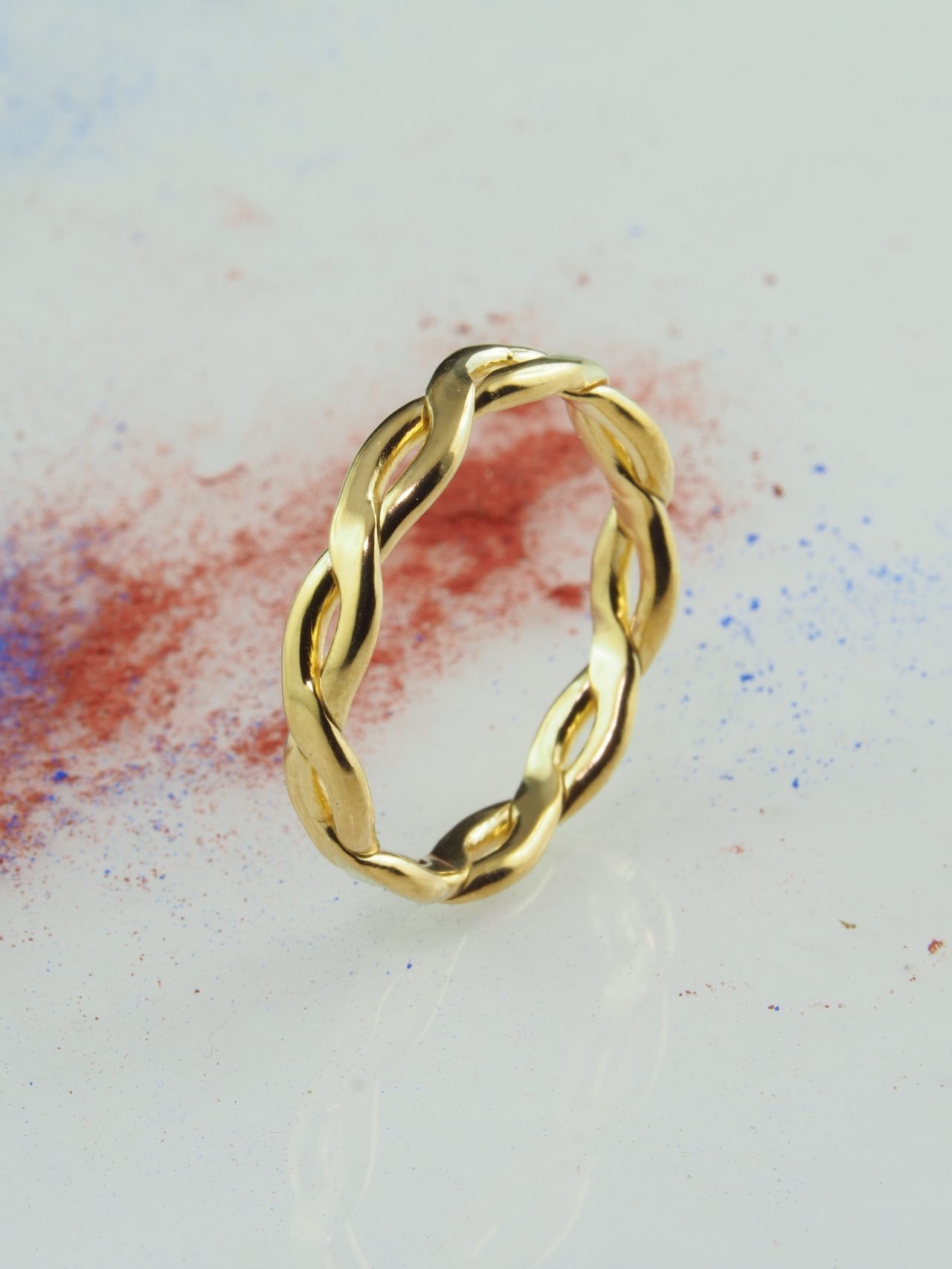 Inel aur dama, unicat, realizat integral manual din aur galben 18k. Inel impletit din aur, design simplu si elegant.